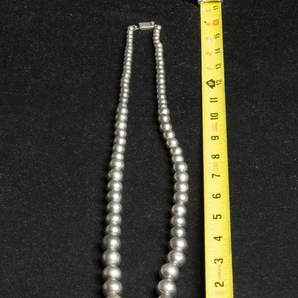 Vintage TAXCO MEXICO Sterling Silver BEADED NECKLACE Navajo Pearls HEAVY 32"Long